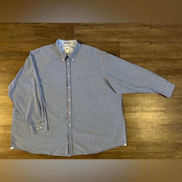 Lacoste Mens Blue Button Front Long Sleeve Plaid Shirt Size 4XL - Picture 1 of 9